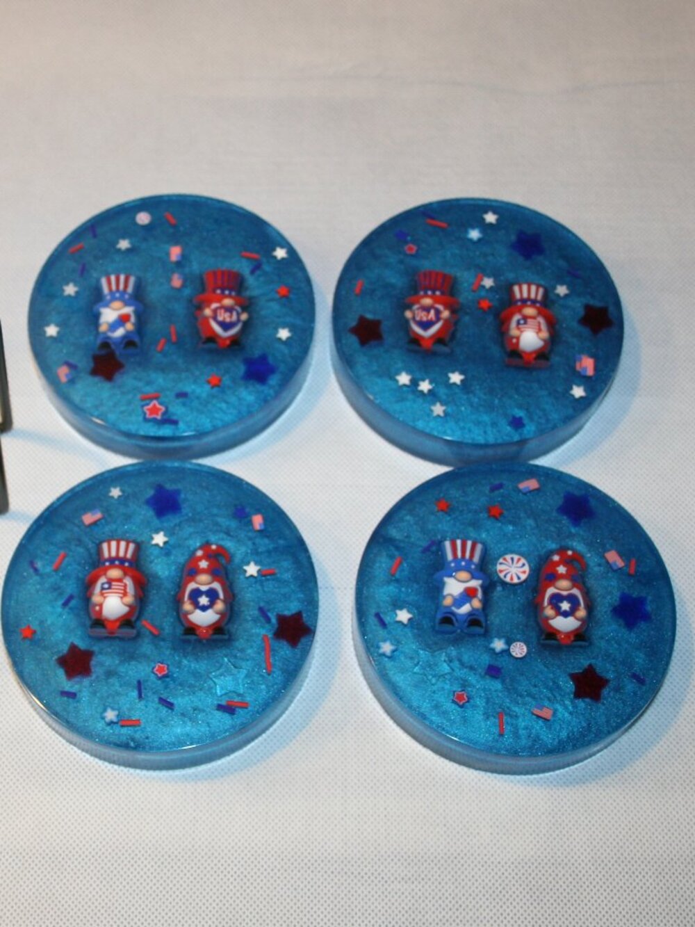 Handmade Resin Patriotic Memorial Day Coaster Set of 4 + Holder Gift 4" July 4th